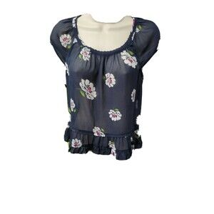 Abercrombie & Fitch S Blue Floral Daisy Print Sheer Prairie Peasant Cap Short VG